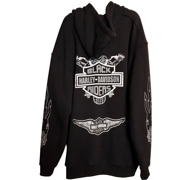 Pro 5 Men's XXXL Black Hoodie Flame Sleeve Harley Graphics Motorcycle Style - Picture 2 of 12